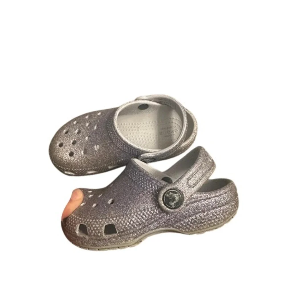 Crocs Kids‎ Classic Glitter Clogs Shoes purple Sparkle Comfort Casual